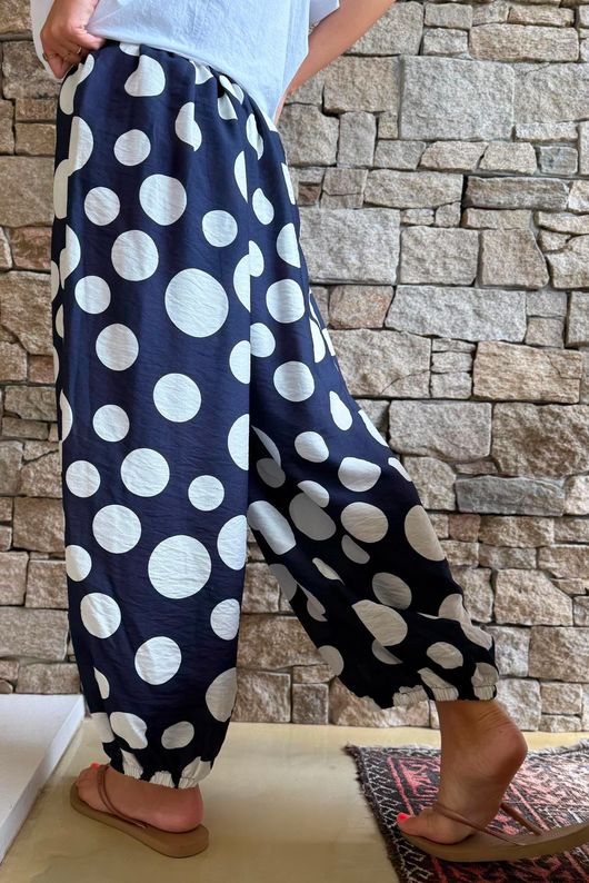 Basso Big Dot Balloon Cuff Pant Navy & White